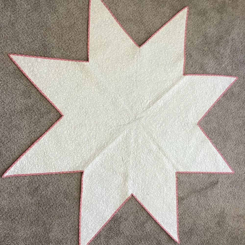 Quilted Star Machine Quilted Green Purple Orange 62” Across